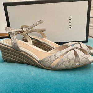 Gucci GG Logo Wedge Sandals in Light Gray